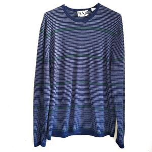 Barneys New York Co-Op Y2K Cashmere Blue Green Stripe Long Sleeve Sweater Large